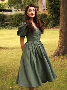 Gala x Shirinatra Jane Green Puff-Sleeve Midi Dress